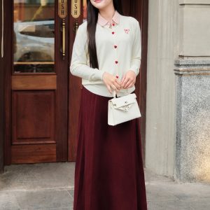 Chân váy len xoè cạp chun xếp ly hai bên